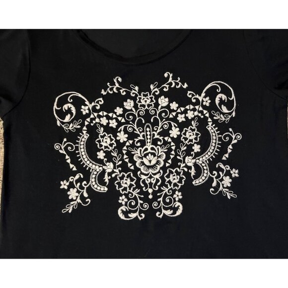 Cato T-Shirt Womens M Used Black Beige Lace - Picture 12 of 13